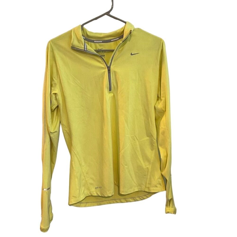 Nike Dri-FIT Neon Yellow Running Pullover M Half Zip Long Sleeve Activew…